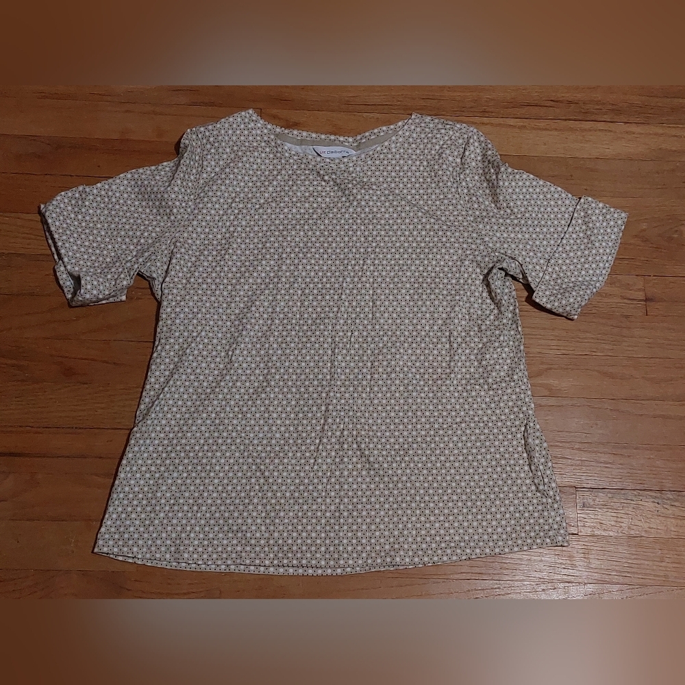 Women's Liz Claiborne Cotton Polka Dot Pattern Tan Short Sleeve Cuffed XL